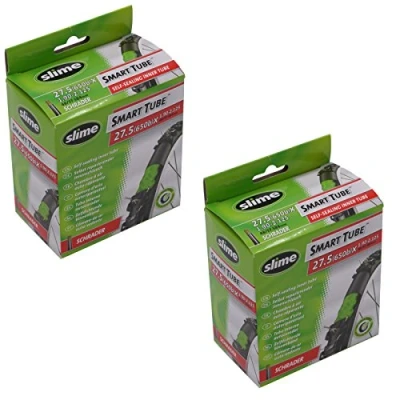 Image of Slime 27.5&quot; X 1.90 2.1 Self Healing Inner Tubes with Schrader Valve &amp; Ano Adapters (Pair)