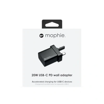 Image of ZAGG mophie Wall Adapter for UK, 20W Fast Charging, USB C, Compatible with all Smartphones, Black