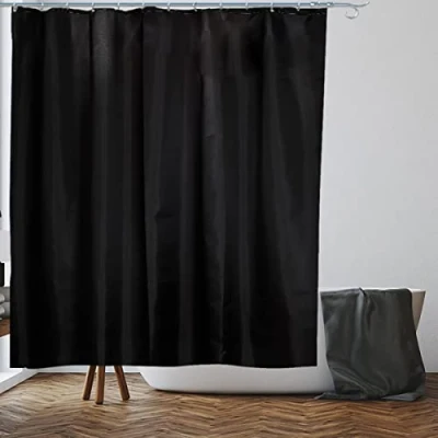 Image of VIROSA Shower Curtain Anti Mould, Mildew Resistant Size 180x180 cm (71 x 71 Inch) Water Repellent Fabric 100% Polyester (Black)