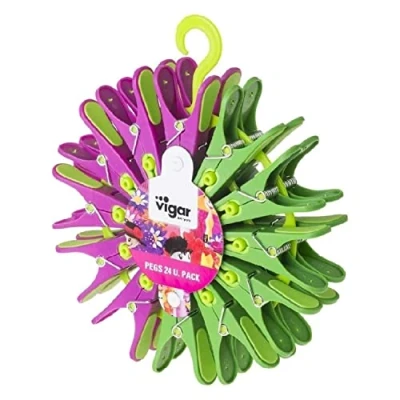Image of VIGAR Home Pack 24u. Clip Clothes Flower Power (Circulo) Magenta, Green