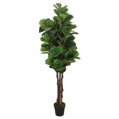 Image of vidaXL Artificial Fiddle Leaf Fig Tree Lifelike Fake Green Plant with 180 Leaves Maintenance Free Indoor/Outdoor Décor Wooden Trunks and a Plastic Pot