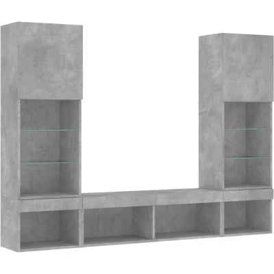 Image of vidaXL 5 Piece TV Wall Units with LED Concrete Grey Engineered Wood