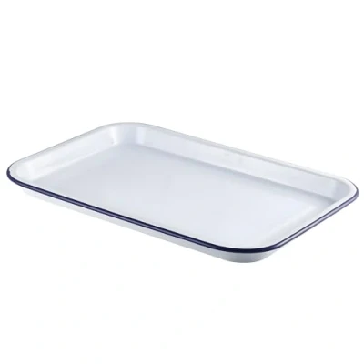 Image of GenWare Enamel Serving Tray White with Blue Rim 38.2cm x 26.4cm, 942938WH, Single