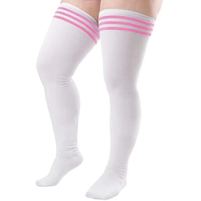Image of DRESHOW Women Plus Size Extra Long Thigh High Socks Striped Over Knee Boot Stockings Tube Leg Warmers