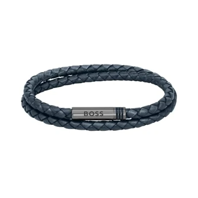 Image of BOSS Jewelry Men&#039;s ARES Collection Leather Bracelet Blue 1580494S