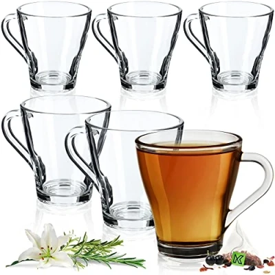 Image of KADAX Tea Glasses, Set of 6, Glass Coffee Cups with Handle, Transparent Cup for Cappuccino, Dishwasher Safe Latte Mugs, Elegant Glassware Hot and Cold Drinks (Beate, 250 ml)