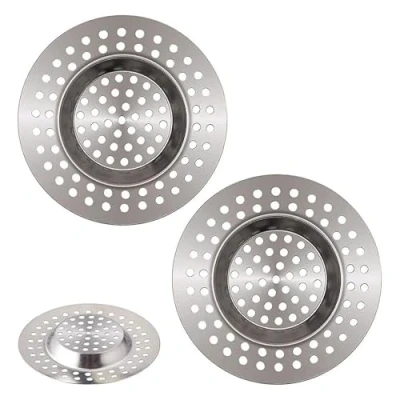 Image of Stainless Steel 2Pcs Kitchen Sink Strainer Plug Standard Dual Function Basket Drain Protector Waste Stopper Hole Hair Catcher For Bathroom Shower Bathtub