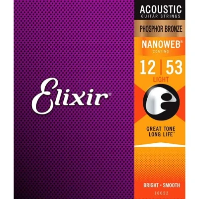 Image of eocoyark Elixir 16052 Strings Phosphor Bronze Acoustic Guitar w NANOWEB Coating, Light (.012 .053)
