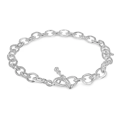 Image of Tuscany Silver Women&#039;s Sterling Oval Belcher Albert Bracelet of 20cm/8&quot;