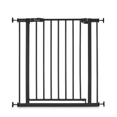Image of hauck Open N Stop 2, Black Pressure Fit Baby Gate 75 80 cm for Doors and Stairs, Closes Manually, Opens to Both Sides with One Hand, Metal, Mounting Accessories Included