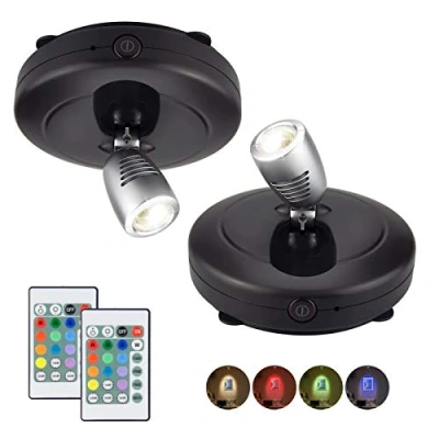 Image of HONWELL Wireless LED Spotlight Battery Operated Ceiling Spotlights with Remote Control, RGB Dartboard Lights Timer Accent Lights, Rotatable Picture for Dartboard, Picture, Black, 2 Pieces