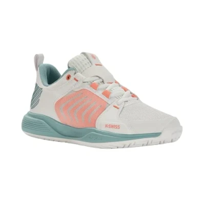 Image of K Swiss Performance Women&#039;s ULTRASHOT Team Tennis Shoe, Blanc de Blanc/Nile Blue/Desert Flower, 5 UK