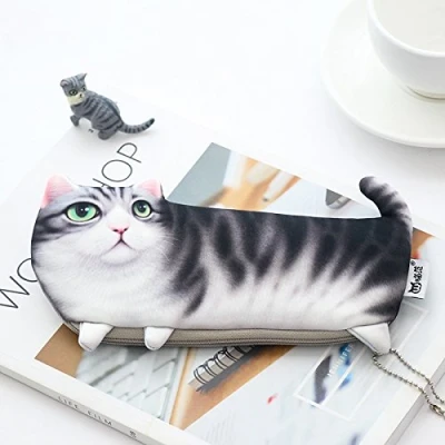 Image of POWERTOOL Kitten Cat Pencil Case, 3D Cute Case Makeup Cosmetic Bag Clutch Portable Key Coin Purse(Gray)