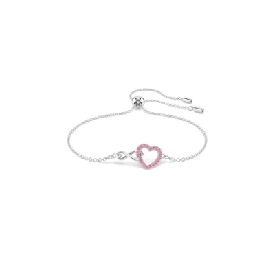 Image of Swarovski Infinity bracelet, Heart and infinity, Pink, Rhodium plated