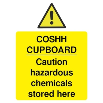 Image of Rubigo Coshh Cupboard Sign Self Adhesive Hazardous Chemicals Stored Here Stickers, Waterproof Health and Safety Signs 20x15cm (Pack of 5)