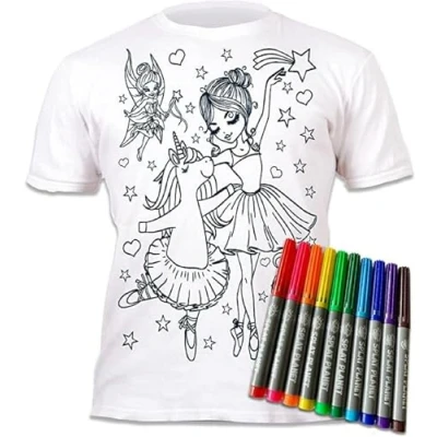 Image of Splat Planet Colour in Unicorn Ballerina T Shirt with 10 Non Toxic Washable Magic Pens and Wash Out (5 6 Years)
