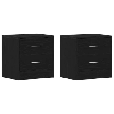 Image of vidaXL modern black oak bedside cabinets engineered wood nightstands set of 2 with drawers each bedroom essential