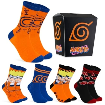 Image of Naruto Mens Socks Pack of 5 Crew for Men Teenagers Soft Breathable Work Sports Casual Size 7 12 Gifts Him