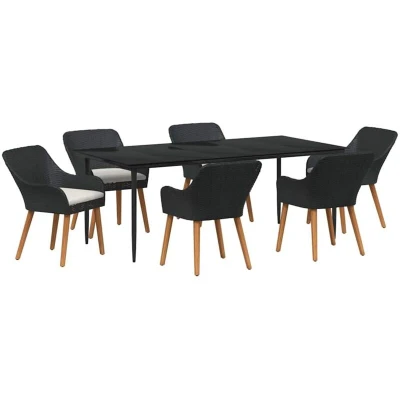 Image of vidaXL 7 Piece Garden Dining Set Black Poly Rattan