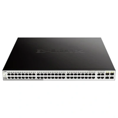 Image of D Link DGS 1210 52MP 52 Port Gigabit Smart Managed PoE Switch, 48 x 10/100/1000BASE T Ports, 4 GbE/SFP Combo L2+ Static Routing, Surveillance Mode, 370 W Budget , Black