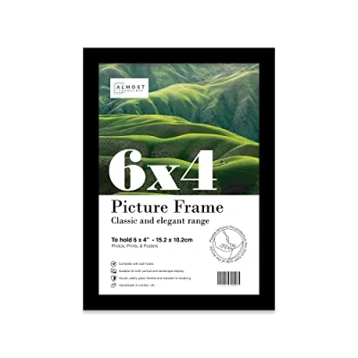 Image of 6x4 Inch Black Photo Frame Wall Mountable and Freestanding Picture Standard Photograph Size, 6&quot; X 4&quot; (15 10cm)