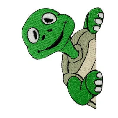 Image of Sneaky Turtle Patch, Animal Tortoise Cartoon Kids Patch Embroidered Iron on Sew Badge for Clothes etc. 8x6.5cm