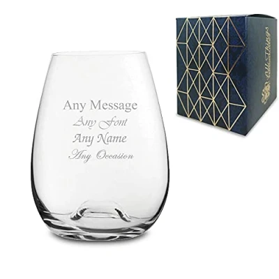 Image of Personalised Engraved Stemless Wine Solutions Bordeaux Glass 15oz, Gift Boxed, Birthday Christmas Wedding