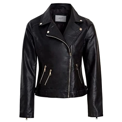 Image of SS7 Womens Faux Leather Biker Jacket PU Black