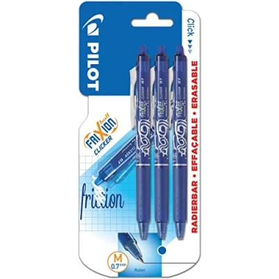 Image of Pilot Clicker Retractable Erasable Rollerball, 0.7mm Tip Blue, Pack of 3