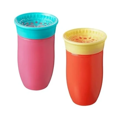 Image of Nuby All Around Water Bottle No Spill Sippy Cup 300ml / 10oz Drink from Any Angle Dishwasher Safe BPA Free Suitable Beaker for 6 Months Plus (Pack of 2, Pink/Orange)