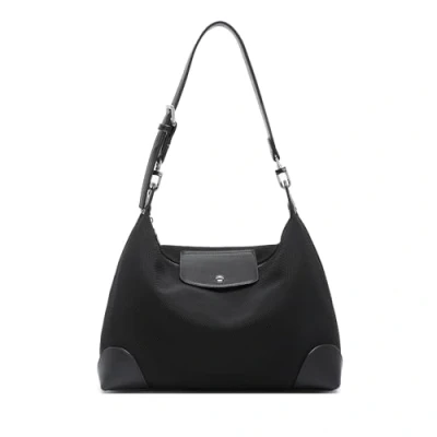 Image of Miss Lulu Lightweight Hobo Bag Multifunctional Shoulder with White Hardware and Removable Strap (Black)
