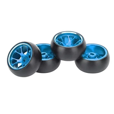 Image of VGEBY 4Pcs RC Vehicle Tires,1/28 Scale Metal Wheel Rims and Rubber Tires Remote Control Drift Replacement Compatible with Wltoys k969 1:28 Car (blue) Model Toys Accessories