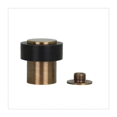 Image of Door Stop 34 x 35 mm Threaded Base Brass Leather Includes Screw + Mounting Plug EVI Herrajes I 18024X35