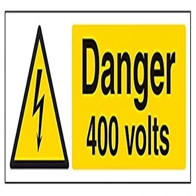 Image of VSafety Danger, 400 Volts Warning Sign Landscape 300mm x 100mm Self Adhesive Vinyl