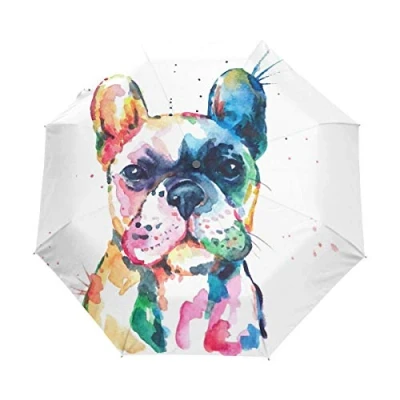 Image of HMZXZ RXYY Watercolor French Bulldog Folds Auto Open Close Umbrella for Women Men Boys Girls Windproof Compact Travel Lightweight Rain