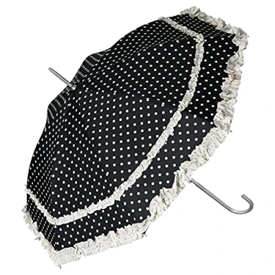 Image of VON LILIENFELD Umbrella Parasol Bridal Wedding Costume Traditional Open Automatic Mary Polkadots Black