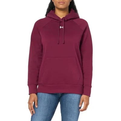 Image of Under Armour Women&#039;s Rival Fleece Hoodie, (609) Maroon / White, S