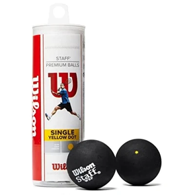 Image of Wilson Staff Squash Balls Slow (Beginners), Black (Yellow Dot), Tube of 3