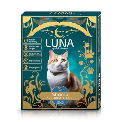 Image of LUNA Premium Lickable Cat Treats 100% Natural Creamy Kitten for Kitty, Adult Senior Cats Healthy Treat Snacks, Grain Free Food, Wet Food Pouches, (Shrimp, 12 Treats)
