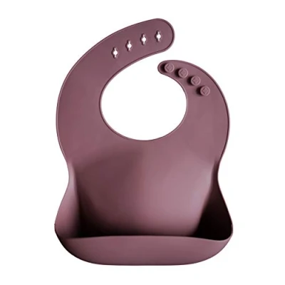 Image of Mushie Baby Silicone Bib Adjustable Fit Waterproof Bibs Easy Wipe Feeding 4 Sizes with Deep Front Pockets 100% BPA and Phthalate Free (Dusty Rose)