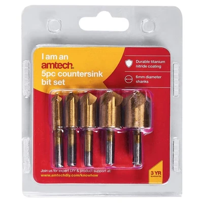 Image of Amtech 5 Piece Titanium Coated Countersink Bit Set