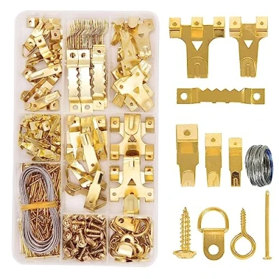 Image of Picture Hangers,Picture Hanging Kit Heavy Duty,Picture Hooks,with Wire, Nails, Sawtooth, D Ring, Screw Eyes,for Frame Fixing(282 Pieces)