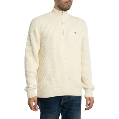 Image of GANT Men&#039;s Textured Cotton Half Zip Pullover Sweater, Cream, XL