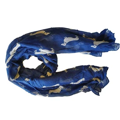Image of Fat catz copy Dachshund Dogs Print Scarf Large Size All Seasons Small sausage Dog Soft Ladies Shawl, Wrap, Sarong (Dark blue scarf)