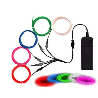 Image of Balabaxer EL Wire Colorful, (Red,Blue,Pink,Green,White) Neon Lights 5 in 1 Meter, Electroluminescent for Halloween, Christmas Party, DIY Decoration