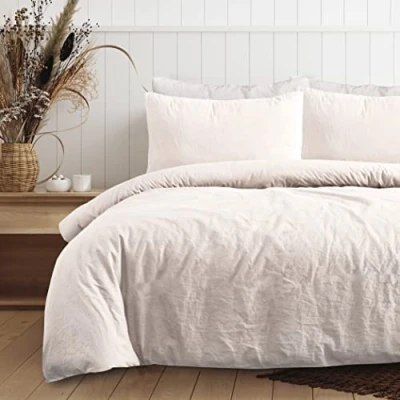 Image of Sleepdown 100% Pure Cotton Plain Dye Natural Duvet Cover Quilt Pillow Case Bedding Set Soft Easy Care Single (135cm x 200cm)