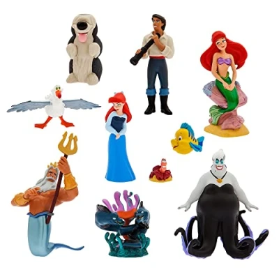 Image of Disney Store Official The Little Mermaid Deluxe Figurine Playset, 9 Pc., Fully Sculpted Character Toy Figures, Includes Ariel, Human Eric, Triton and More, Suitable for Ages 4+