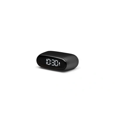 Image of Lexon Minut Mini Compact Alarm Clock with VA LCD Screen, Touch Control, Snooze Function and Backlight, Rechargeable Battery, Aluminium Finish (Black)