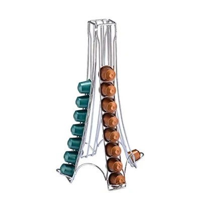 Image of Quailitas Eiffel Tower Coffee Pod Holder 35 x 22 cm, 36 Nespresso Capsule Holder, Compact Design, Chrome Finish Machine Accessories
