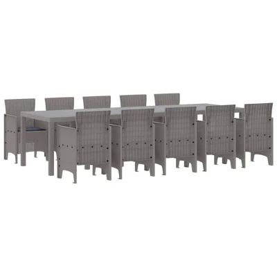 Image of vidaXL 11 Piece Garden Dining Set with Cushions Light Grey Poly Rattan
